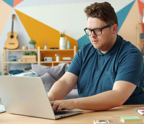 Student using a laptop