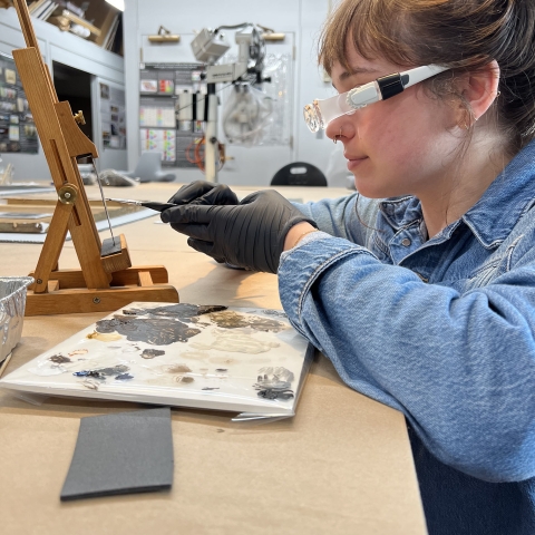 Rebecca Heyman working in conservation lab